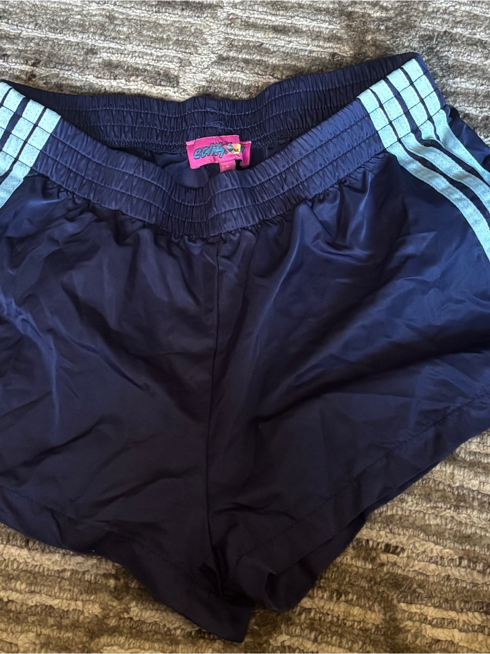 Edikted Navy Shorts with Light Blue Side Stripes